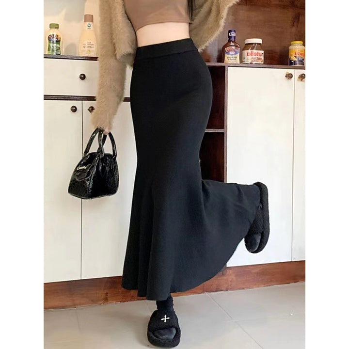 Damen Eleganter Midirock mit schwingendem Saum und hohem Bund Drune