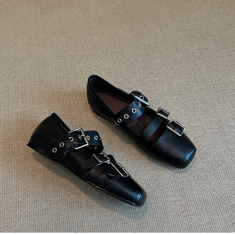 Damen Ballerinas mit modischem Schnallen-Design und bequemer Sohle Drune