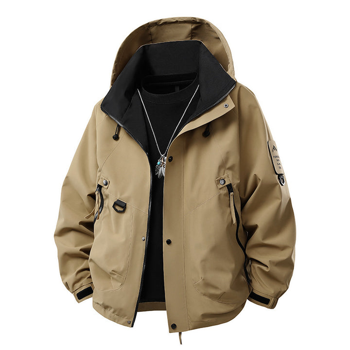 Herren Wasserdichte Outdoor-Jacke mit verstellbarem Kapuzenkragen Drune
