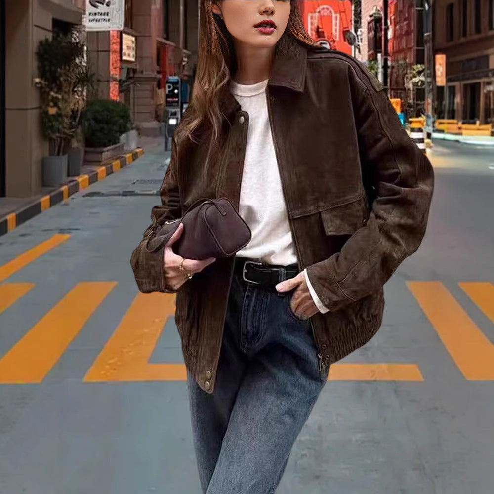 Damen Kunstlederjacke im lässigen Biker-Stil mit dezenten Ziernähten Drune
