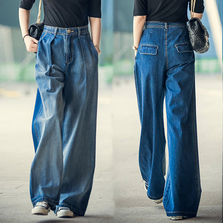 Damen Weite Denim-Hose im lässigen Hochbund-Stil Drune