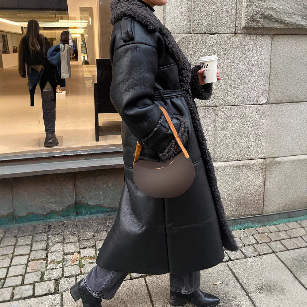 Damen Oversized Kunstledermantel mit strukturiertem Innenfutter Drune