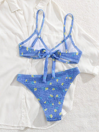 Damen-Bikiniset mit elastischem Rüschendesign und kreativem Bindeknoten Drune