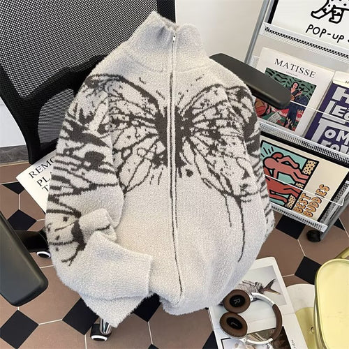 Damen Oversized Strickjacke mit einzigartigem Schmetterlingsmuster Drune