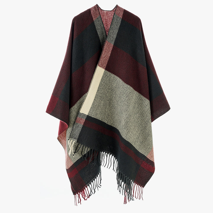 Damen Oversize Wollmix-Überwurf mit V-Ausschnitt und Fransen Drune