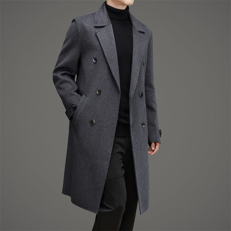 Herren eleganter Doppelreiher-Mantel aus hochwertigem Woll-Mix mit isolierender Fütterung Drune