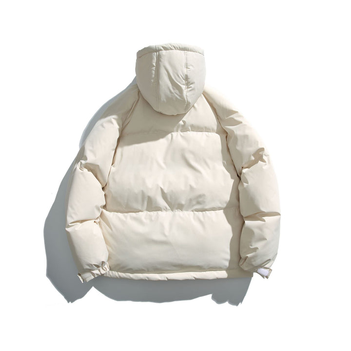 Unisex Kurz geschnittener Boxy-Puffer mit Kapuze, Kontraststreifen und großen Klappentaschen Drune