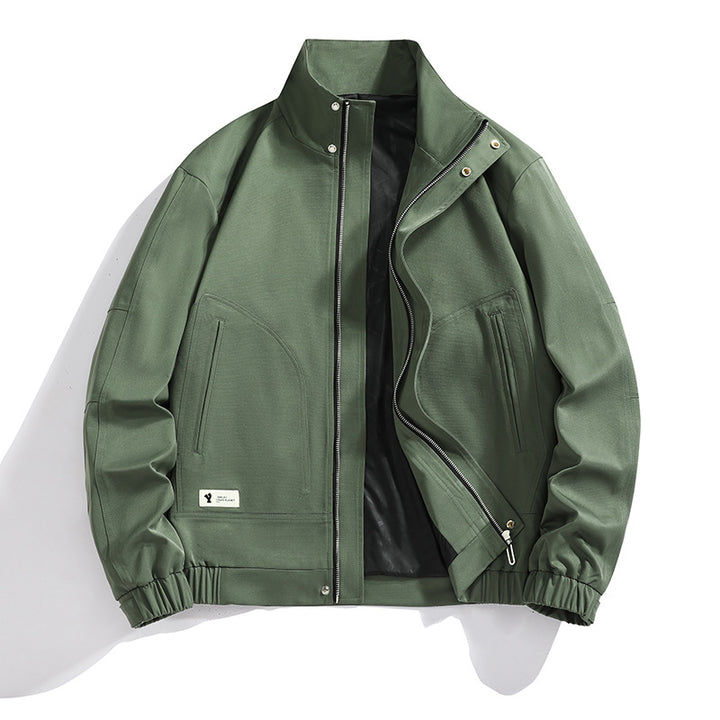 Herren leichte Canvas-Utility-Jacke mit Stehkragen, verdeckter Zweiwege-Reißverschluss und elastischen Bündchen Drune