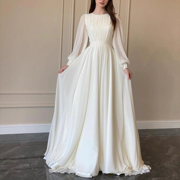 Damen Maxi-Party Kleid mit langen fließenden Ärmeln und Spitzenakzenten Drune