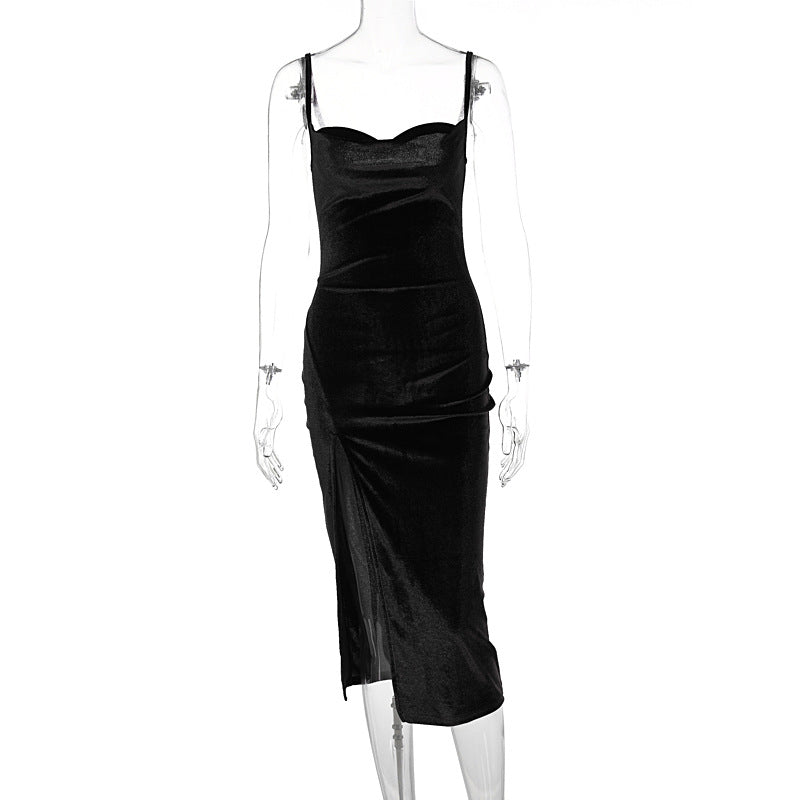 Damen Elegantes Satin-Midikleid mit Drapierung und Seitenschlitz Drune
