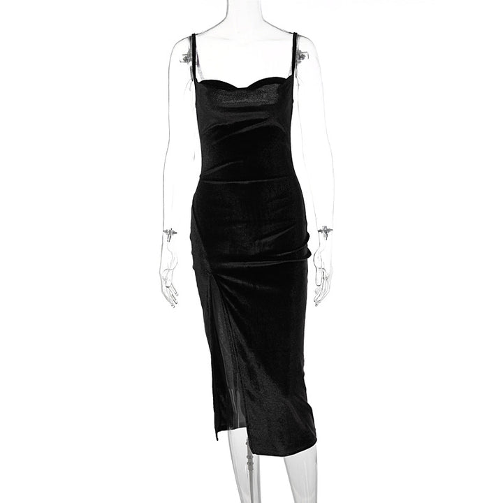 Damen Elegantes Satin-Midikleid mit Drapierung und Seitenschlitz Drune