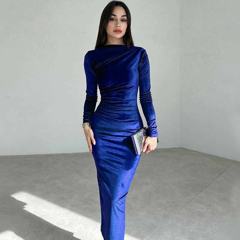 Damen Elegantes Longsleeve Kleid mit gerafftem Design Drune