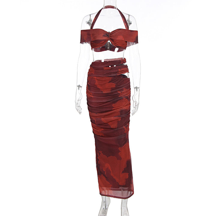 Damen Crop-Top und Maxi-Rock Set mit raffiniertem Rüschen-Design Drune