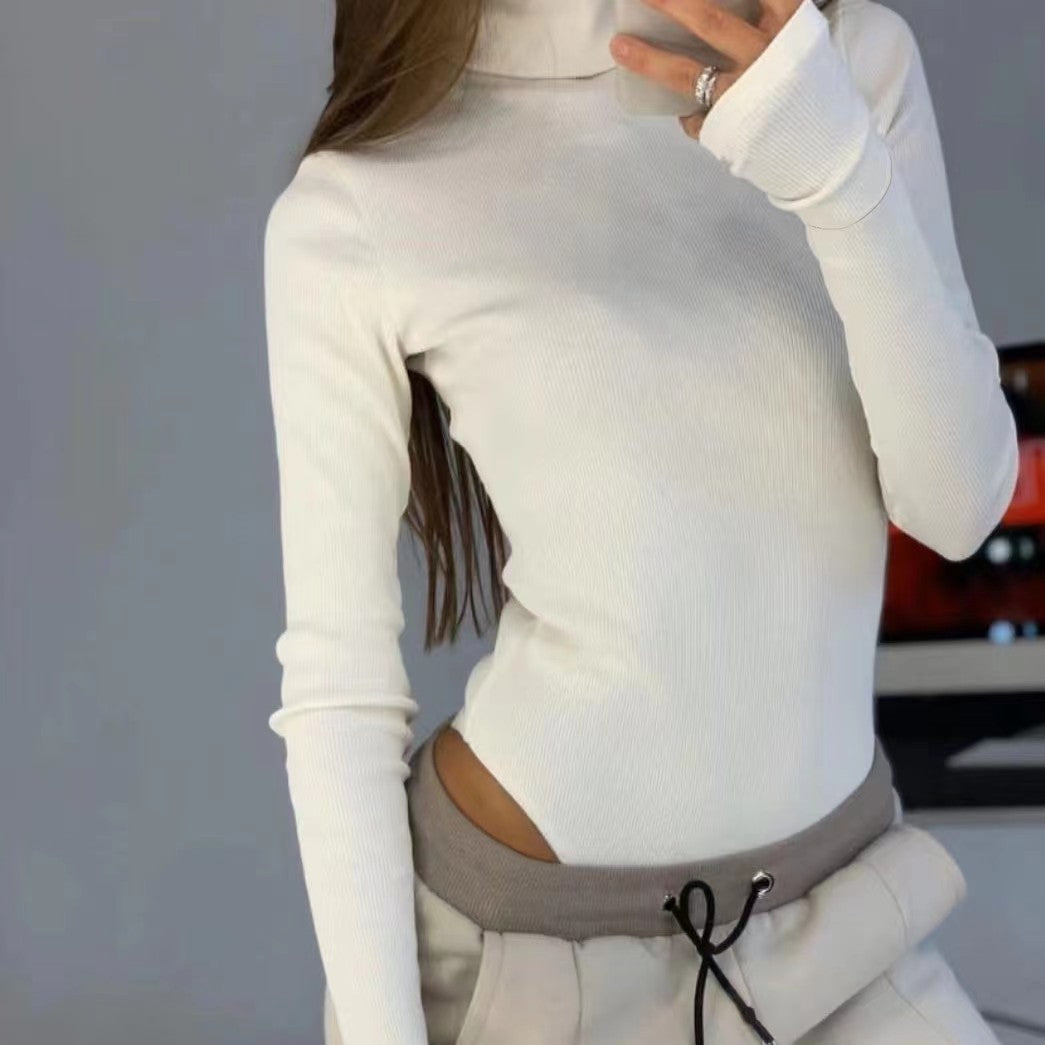 Damen langärmliges Turtleneck-Oberteil aus feiner Rippstruktur Drune