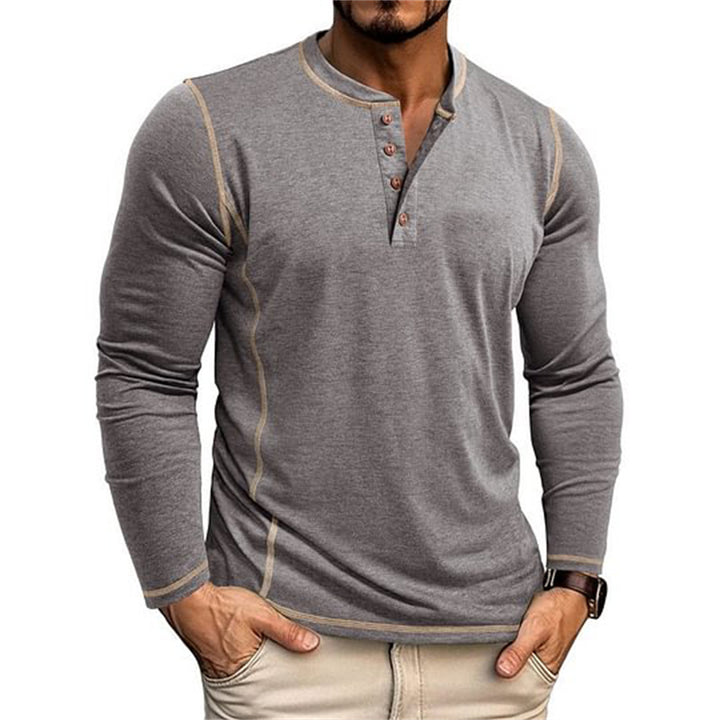 Herren Elastisches Langarm-Henley-Shirt mit Kontrastnähten und Knopfleiste EB