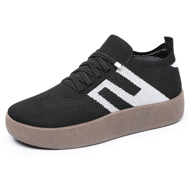 Damen nan gestrickter Slip-On Plateau-Sneaker mit elastischem Sockenschaft, dekorativer Zierstreifen und dämpfender EVA-Leichtsohle Drune