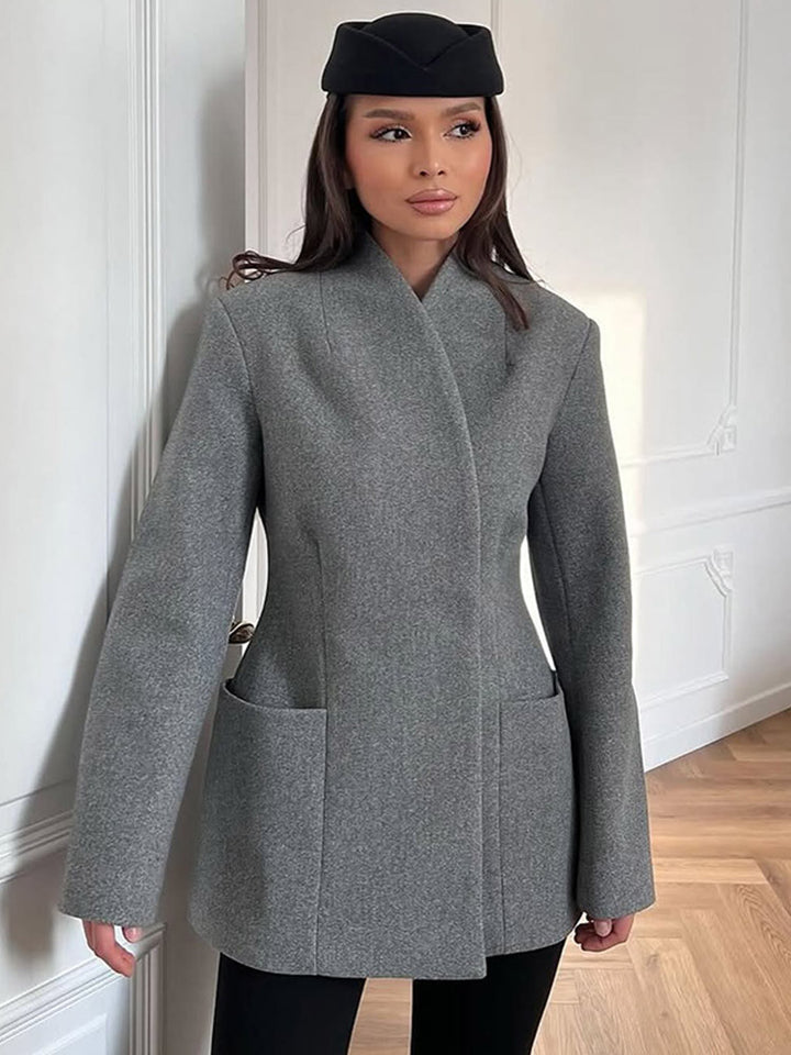 Damen Figurnaher Wollmix-Mantel im Cocoon-Schnitt mit verdeckter Knopfleiste Drune