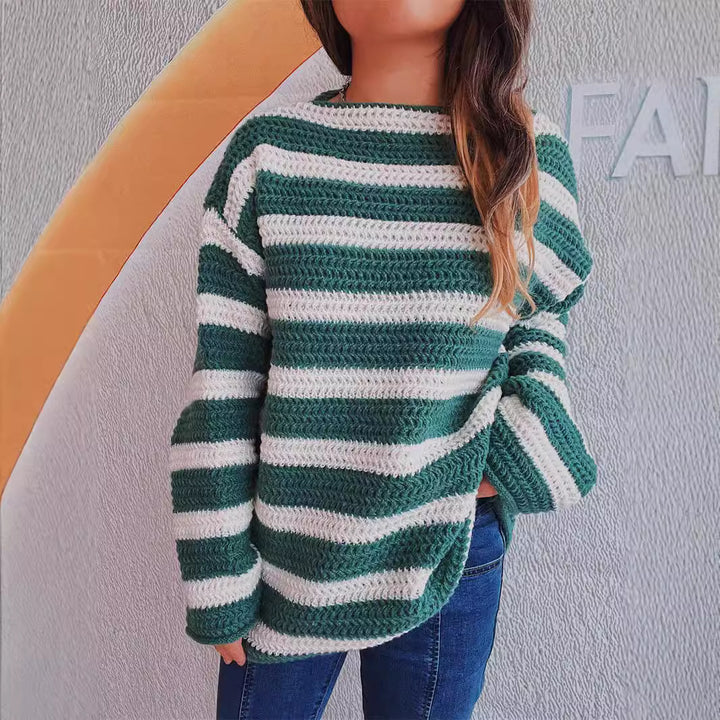 Damen lässiger Grobstrickpullover mit gestreiftem Design Drune