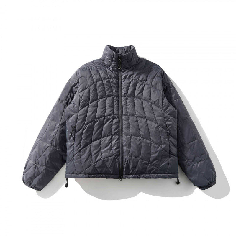Unisex Ultraleichte gesteppte Kurzjacke mit geometrischer Steppung, Stehkragen und Tunnelzugsaum Drune