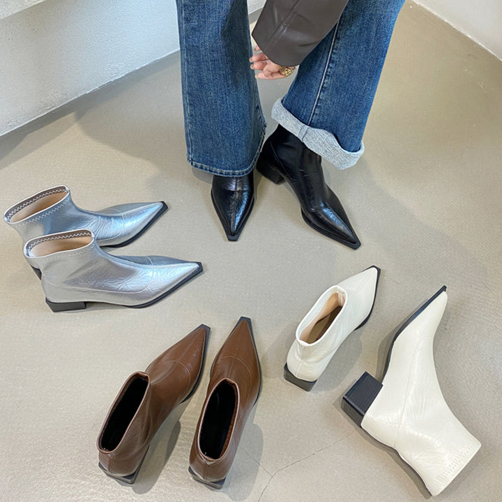 Damen Ankle Boots mit spitzer Zehenpartie und elegantem Blockabsatz Drune