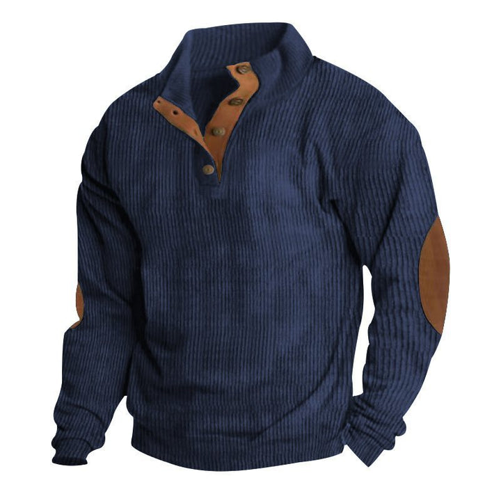 Herren Strukturierter Pullover mit Henley-Knopfleiste, Ellbogen-Patches und zweifarbigem Block Drune