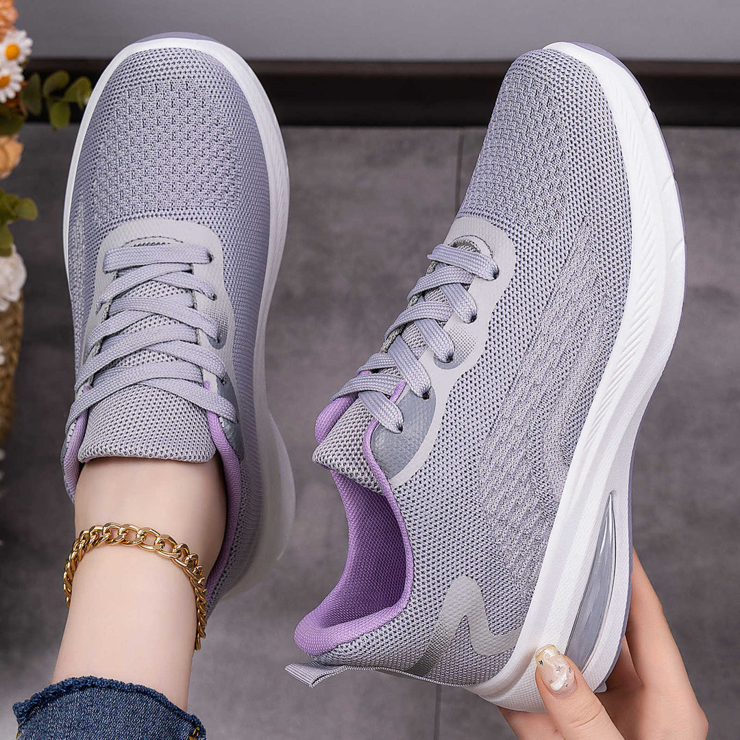 Damen nan leichte Strick-Fitness-Sneaker mit sichtbarem Luftdämpfer und reaktiver EVA-Plateau-Sohle Drune