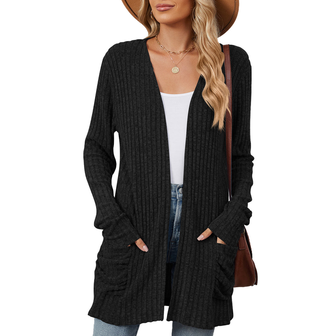 Damen lässige Strickjacke mit Rippstruktur und praktischen Taschen Drune
