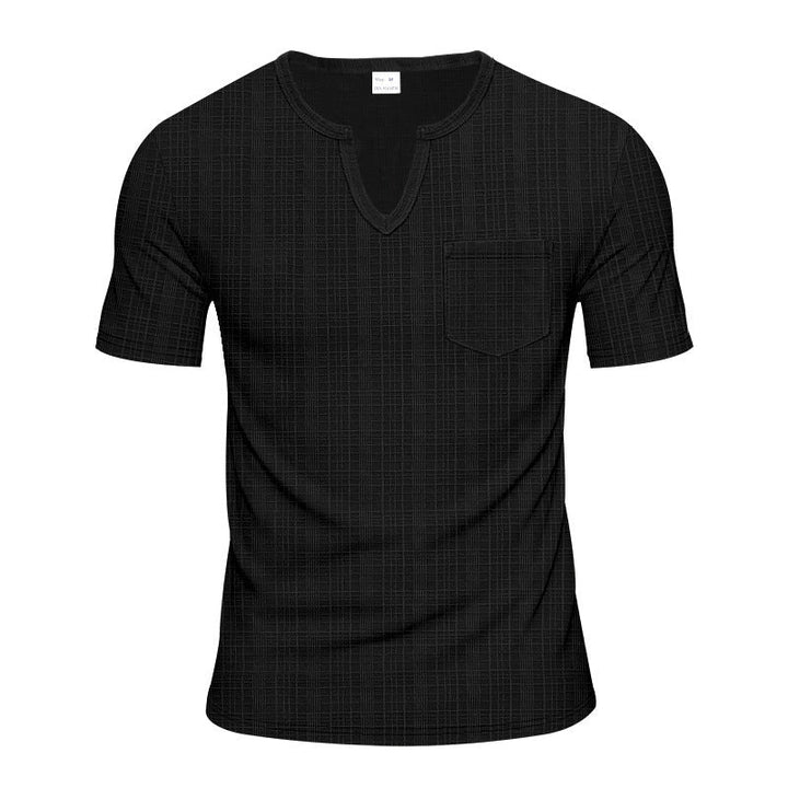 Herren Kurzarm V-Ausschnitt T-Shirt mit Brusttasche Drune