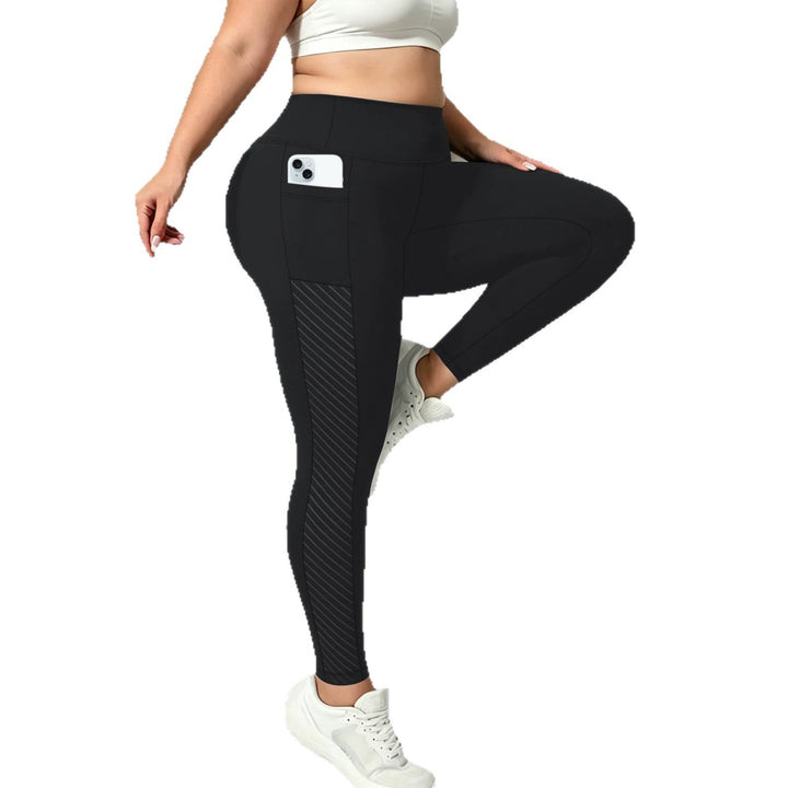 Damen High-Waist Sportleggings knöchellang mit seitlicher Handytasche und Struktur-Panel Drune