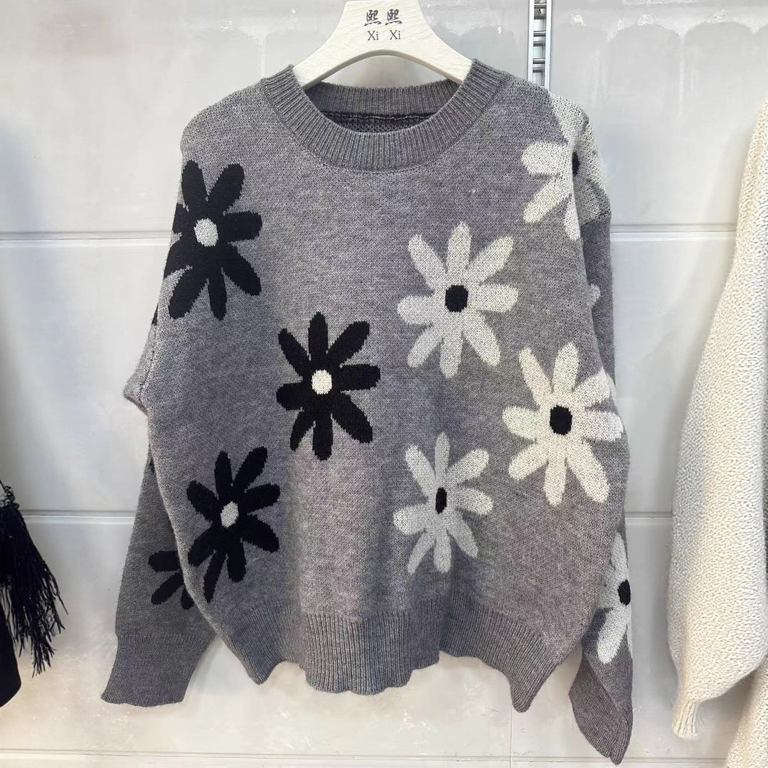Damen gemütlicher Strickpullover mit floralem Muster und weichem Material Drune