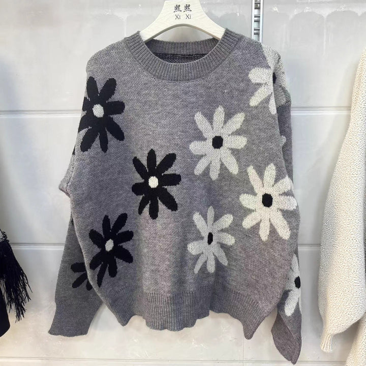 Damen gemütlicher Strickpullover mit floralem Muster und weichem Material Drune