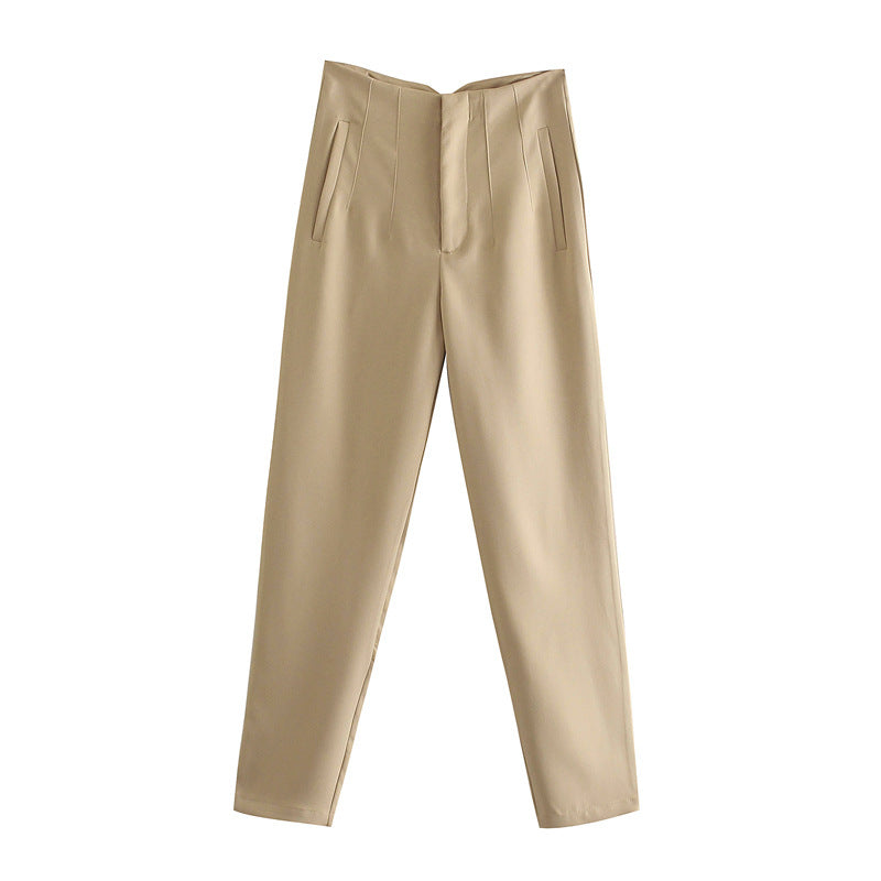 Damen Hochtaillierte tapered Anzughose mit Bügelfalte und Paspeltaschen Drune