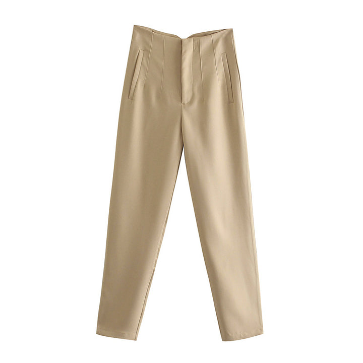 Damen Hochtaillierte tapered Anzughose mit Bügelfalte und Paspeltaschen Drune