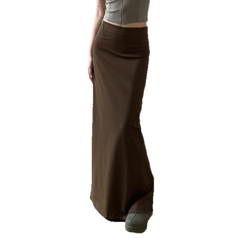 Damen Langer Maxirock mit Frontschlitz, elastischem Bund und Eingrifftaschen Drune