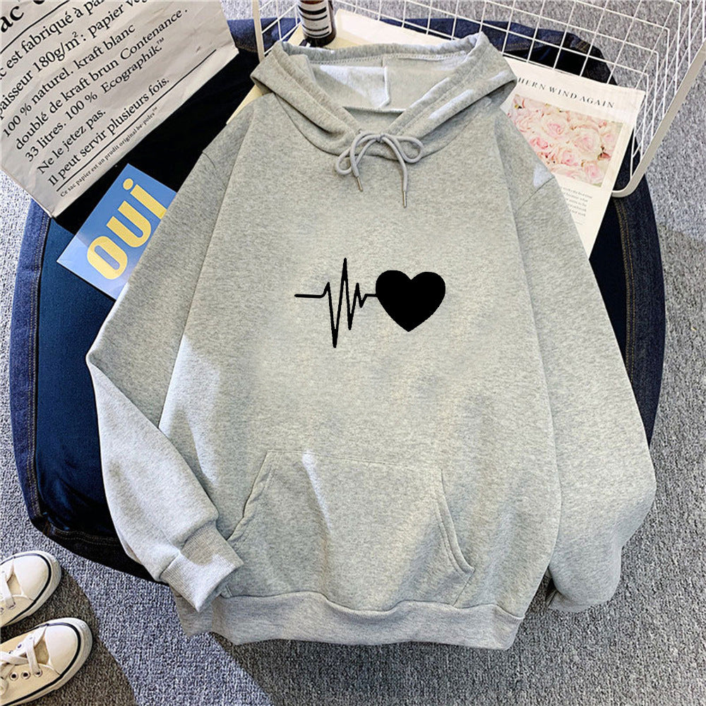 Damen Kapuzenpullover mit Herzschlagmotiv Drune
