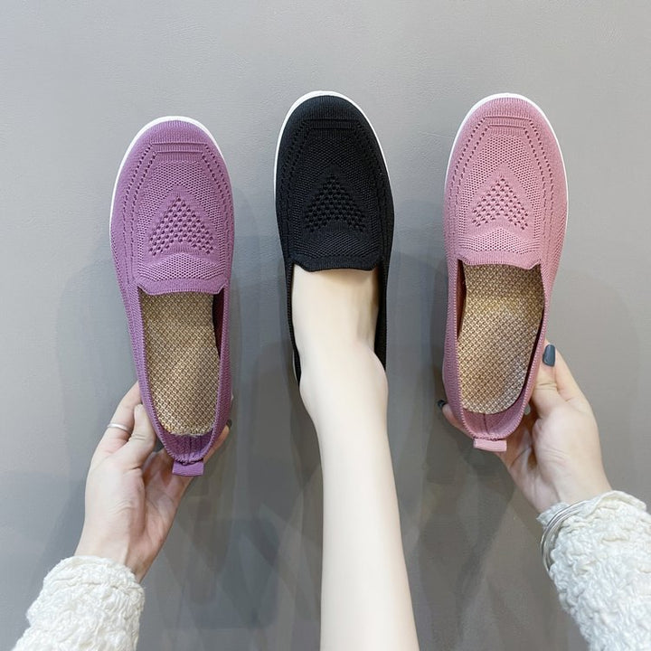 Damen bequeme Slip-On Sneakers mit atmungsaktiver Strick-Oberfläche Drune