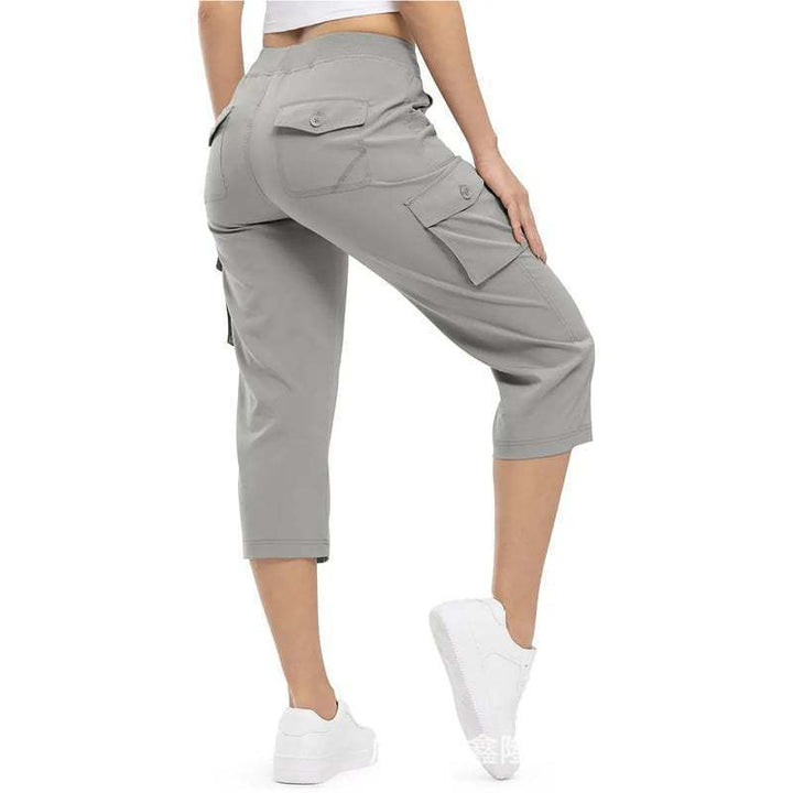 Damen Capri Cargo-Hosen in Bermuda-Länge mit hoher Taille und aufgesetzten Klappentaschen Drune