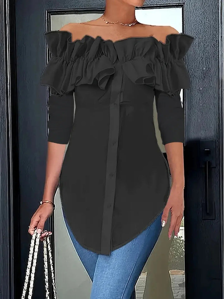 Damen Bluse mit raffinierten Rüschendetails und modischem Off-Shoulder Schnitt Drune