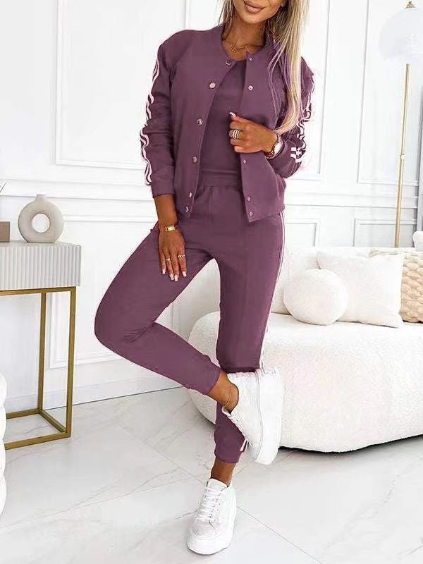 Damen nan sportliches Jogginganzug-Set mit Collegejacke, kurzes Top und slim-fit Jogginghose Drune