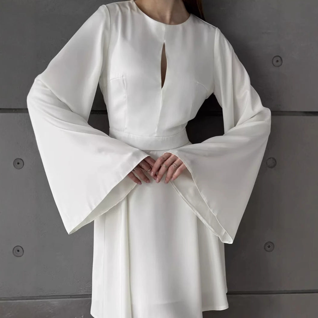 Damen Elegantes Wickelkleid mit weit ausgestellten Ärmeln und tiefem Ausschnitt Drune