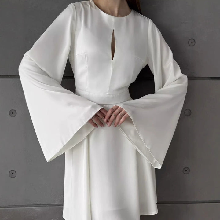 Damen Elegantes Wickelkleid mit weit ausgestellten Ärmeln und tiefem Ausschnitt Drune