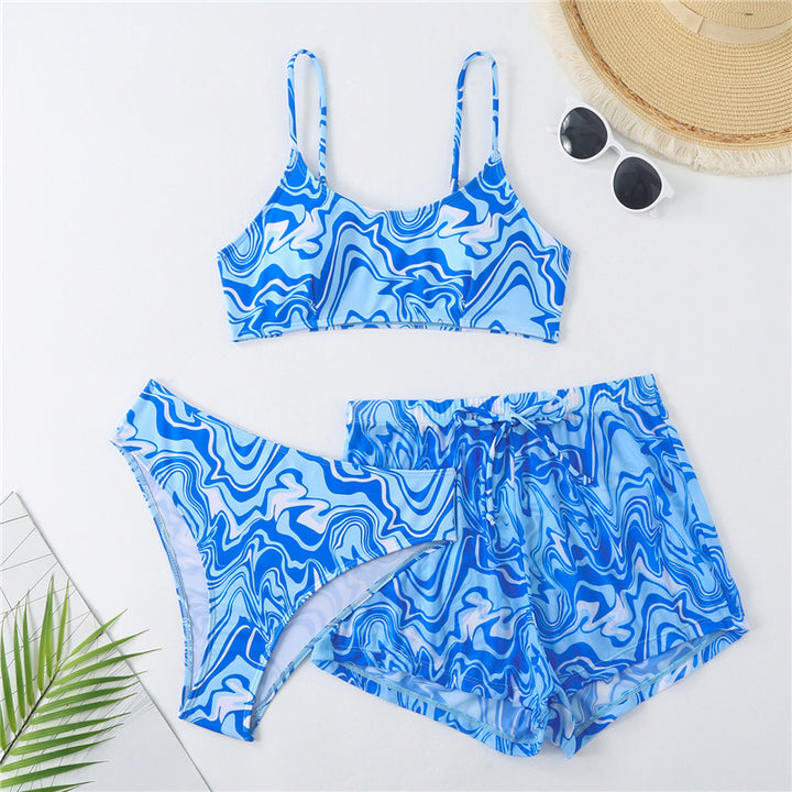 Damen Bikini-Set mit kreativem Marmormuster und bequemem Shorts Drune