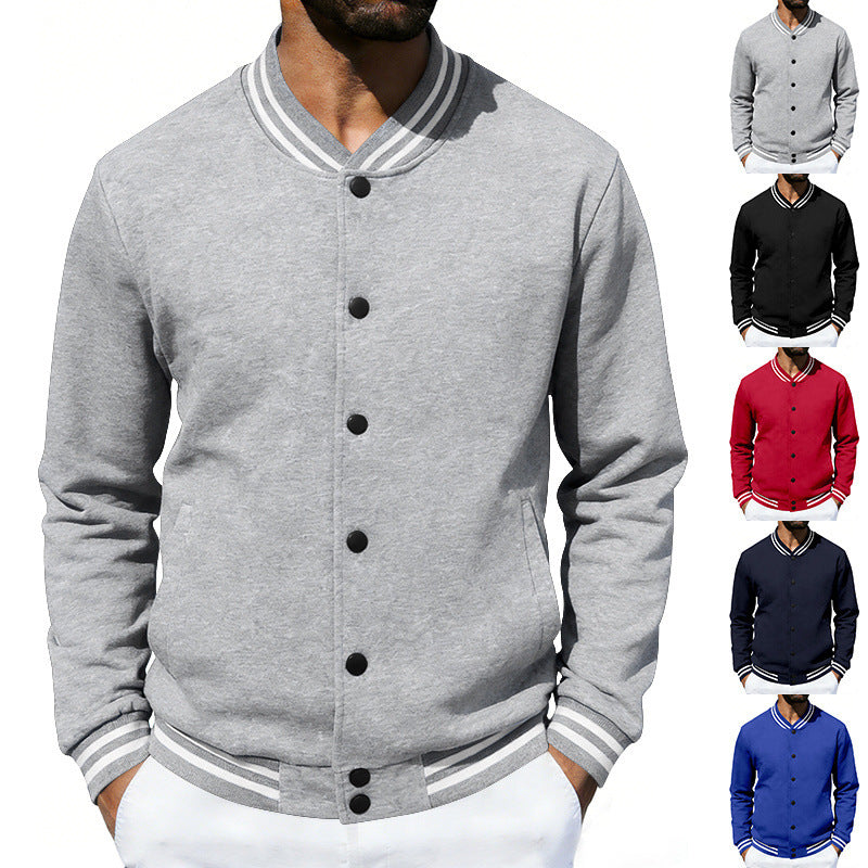 Herren Varsity-Bomberjacke aus Sweat mit gestreiftem Rippkragen Drune