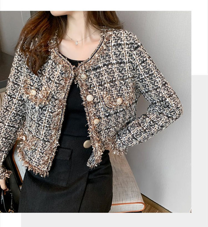 Drune | Tweed-Jacke - Goldenen Knopf Akzente - Klassische Eleganz - Anspruchsvolles Schichten