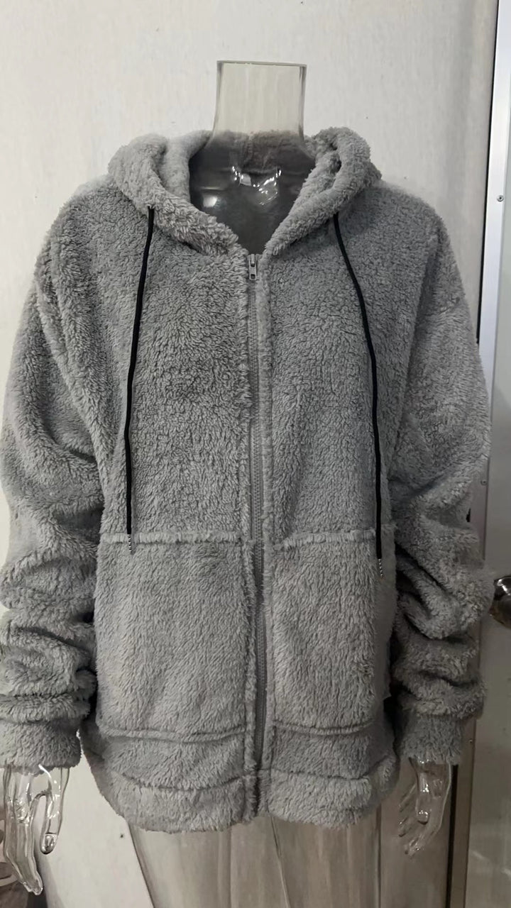 Herren nan kuschelige Teddyfleece Kapuzenjacke mit durchgehendem Reißverschluss Drune