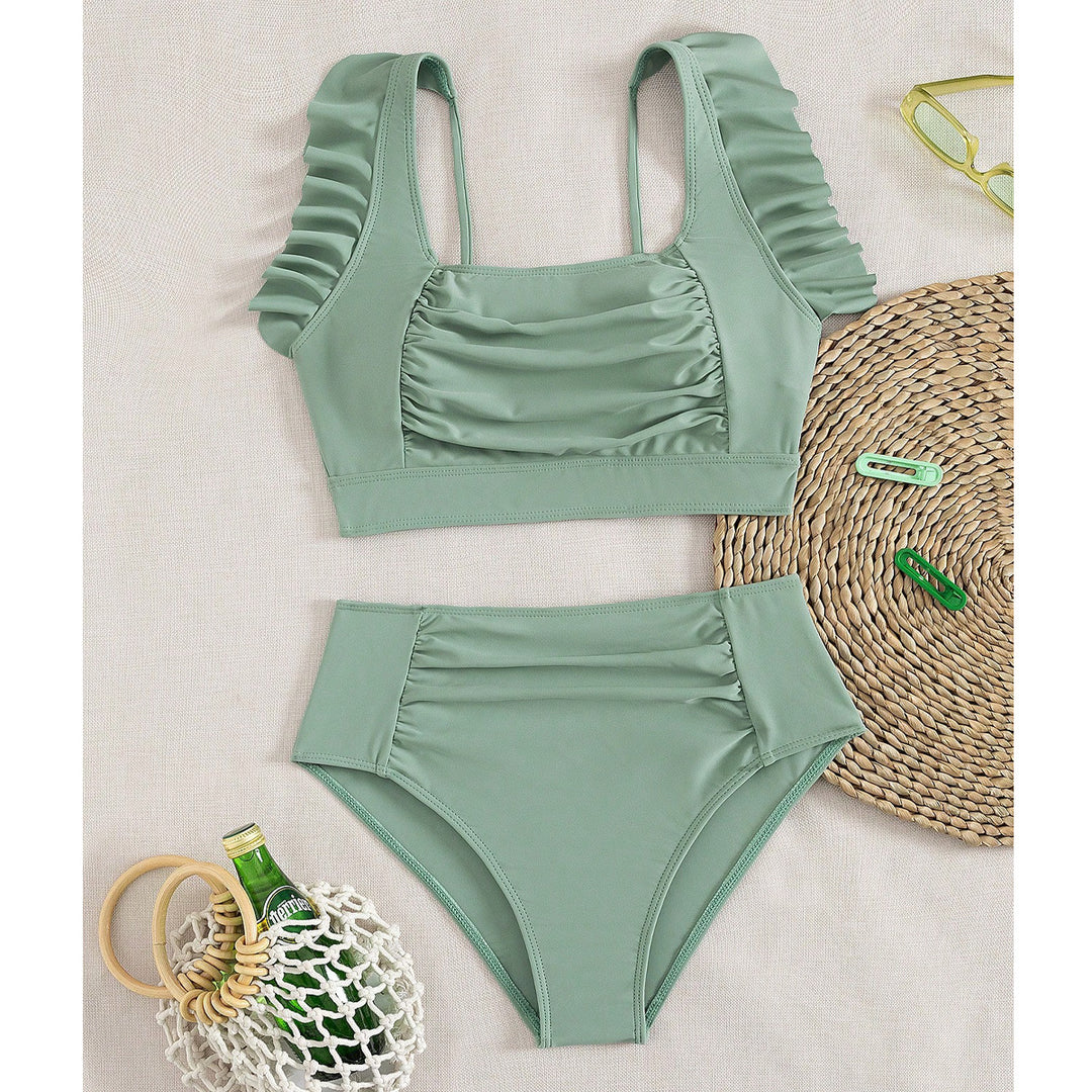 Damen Hochtaillierter Bikini mit Rüschendetails Drune