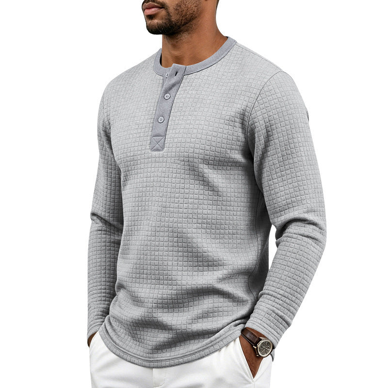 Herren Texturiertes Thermo-Henley-Langarmshirt mit Waffelstruktur und abgerundetem Saum Drune