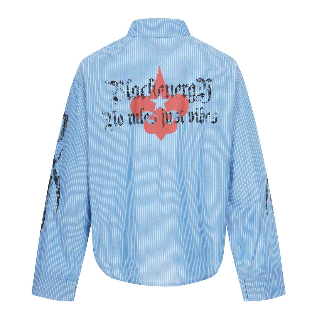 Unisex Oversize-Hemdjacke mit aufgesetzten Brusttaschen und dekorativen Printdetails Drune