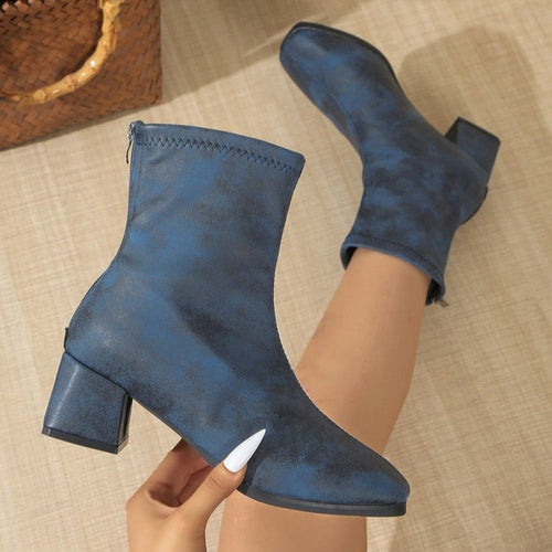 Damen Blockabsatz Stiefeletten aus weichem Wildlederimitat Drune