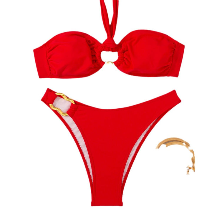 Damen Bikini-Set mit dekorativem Ring und verstellbarem Halterneck Drune
